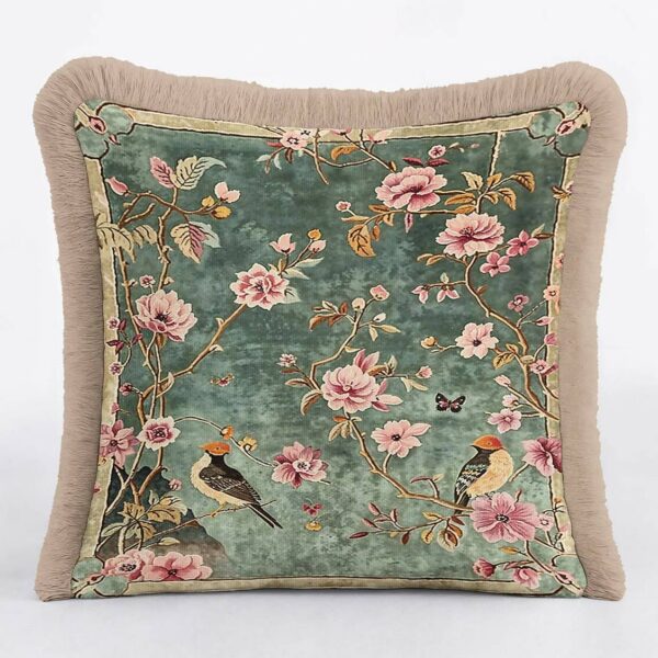 Vintage Floral Bird Tassel Cushion Cover Set of 2 Home Decor