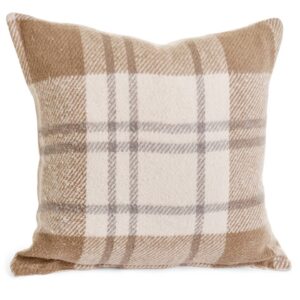 Cushion Check/Fringes Brushed Cotton Beige 17X17