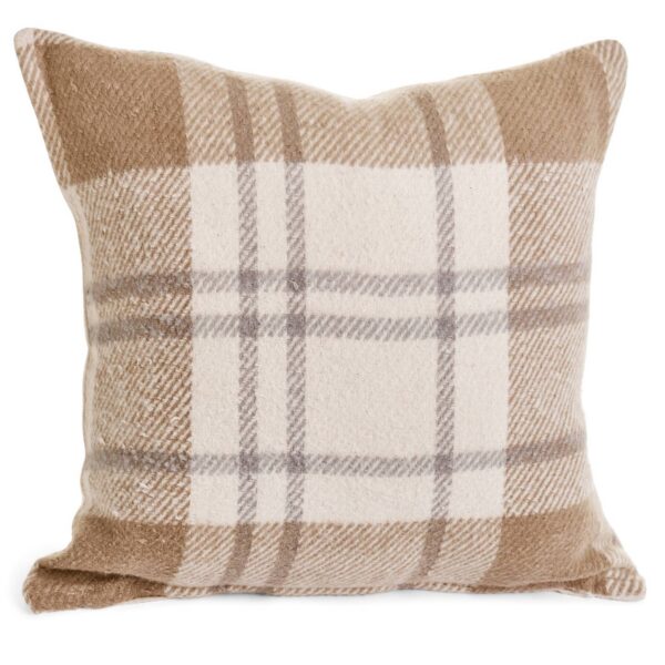 Cushion Check/Fringes Brushed Cotton Beige 17X17