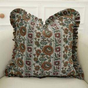 Handmade Floral Thick Linen Frill Pillow Cover - Sunflower